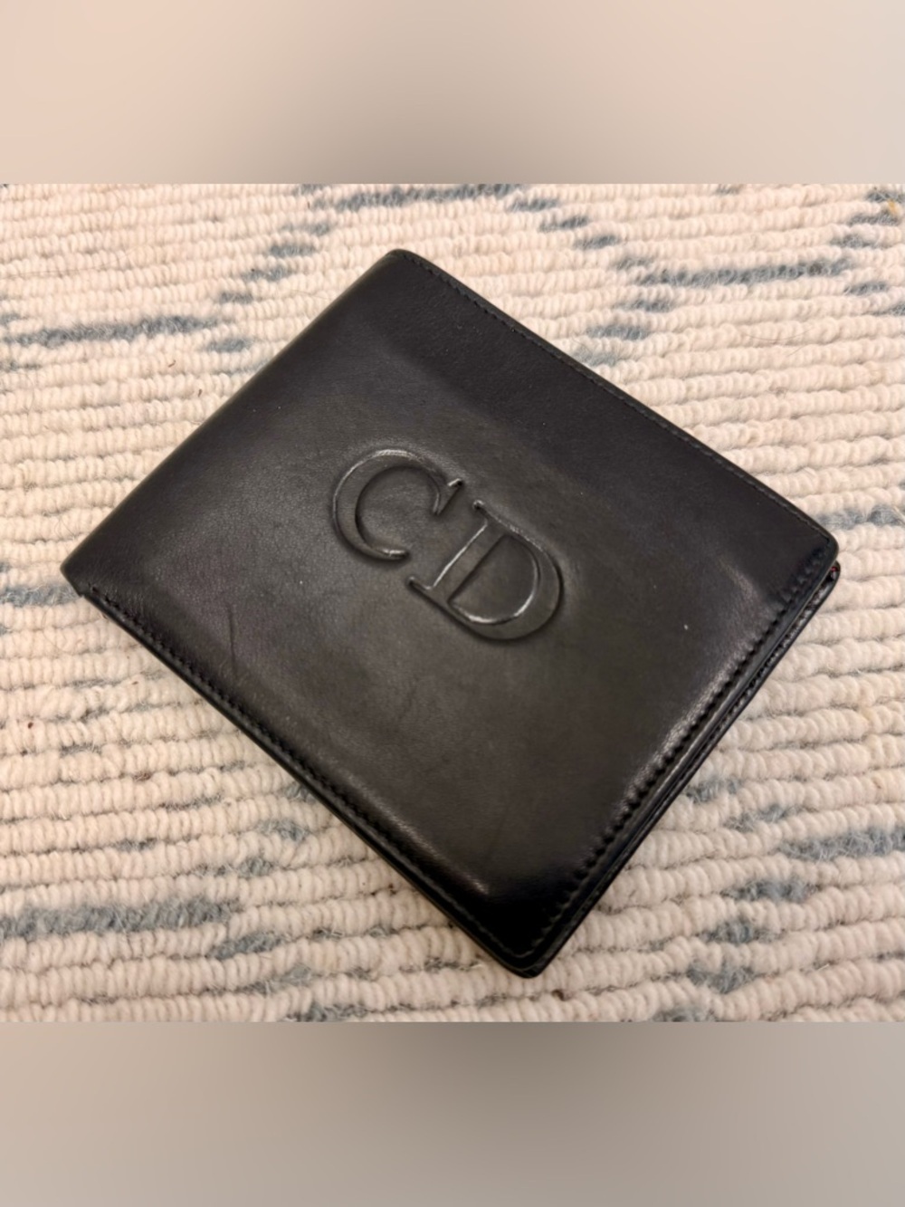 DIOR Vintage Rare Unisex Black Leather CD Logo Icon Bifold Wallet W/ Red Inside - Picture 4 of 16
